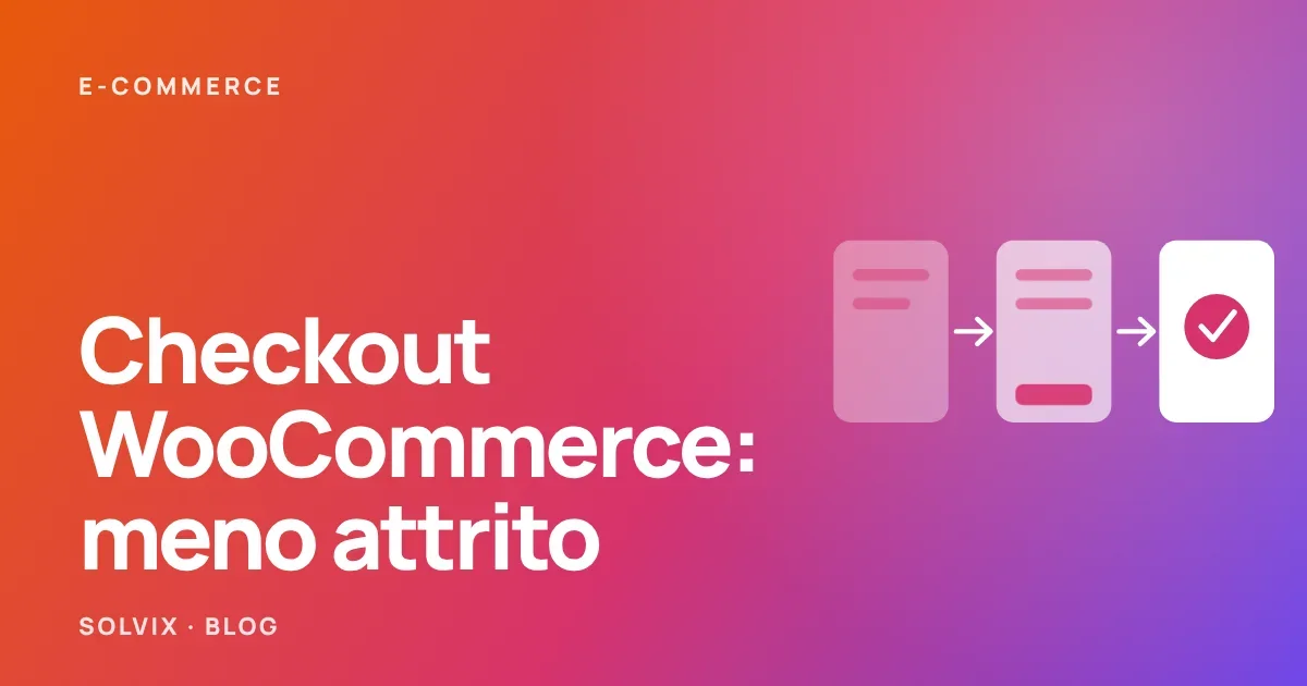 Tre schermate essenziali di carrello, checkout e conferma ordine collegate in un unico percorso