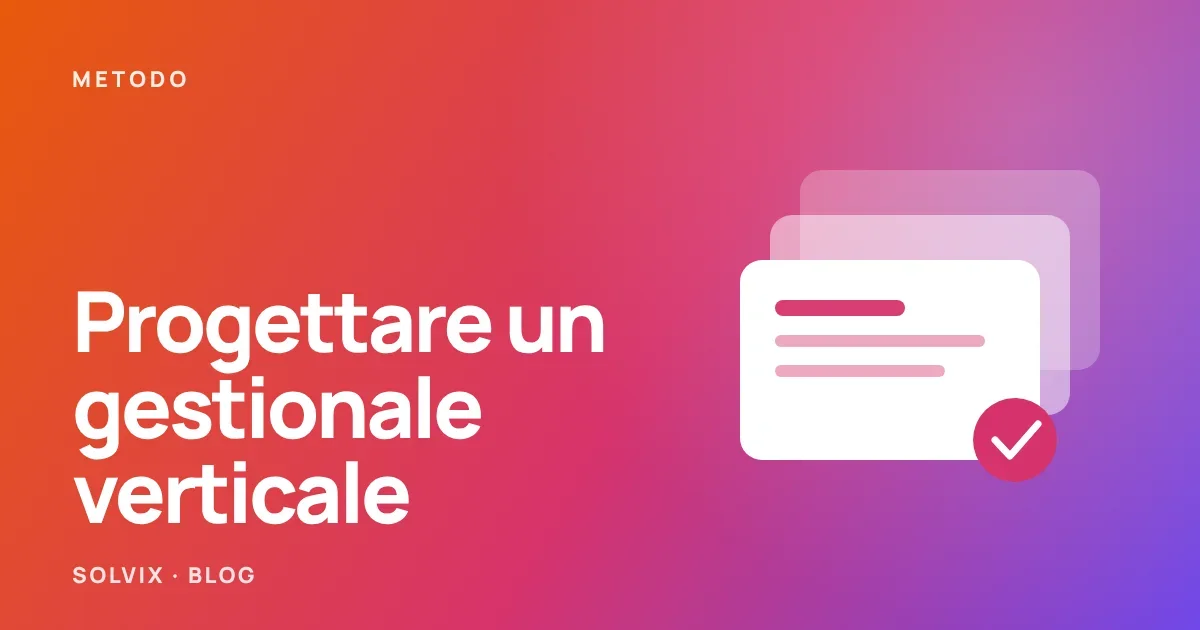 Interfaccia concettuale di un gestionale professionale con calendario, piani e storico versioni