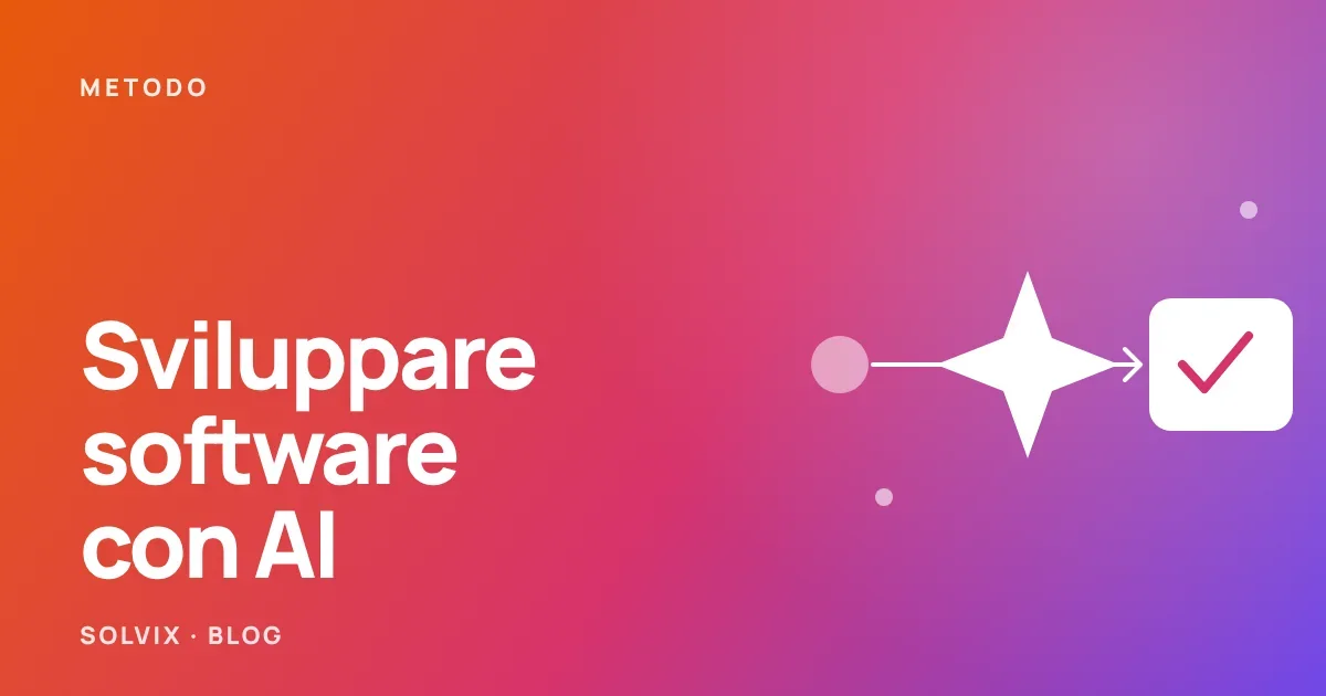 Schema di un processo che parte da un problema, attraversa progettazione e AI e arriva a un software verificato