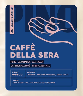 Caffè della Sera, decaffeinato, etichetta blu e rosa